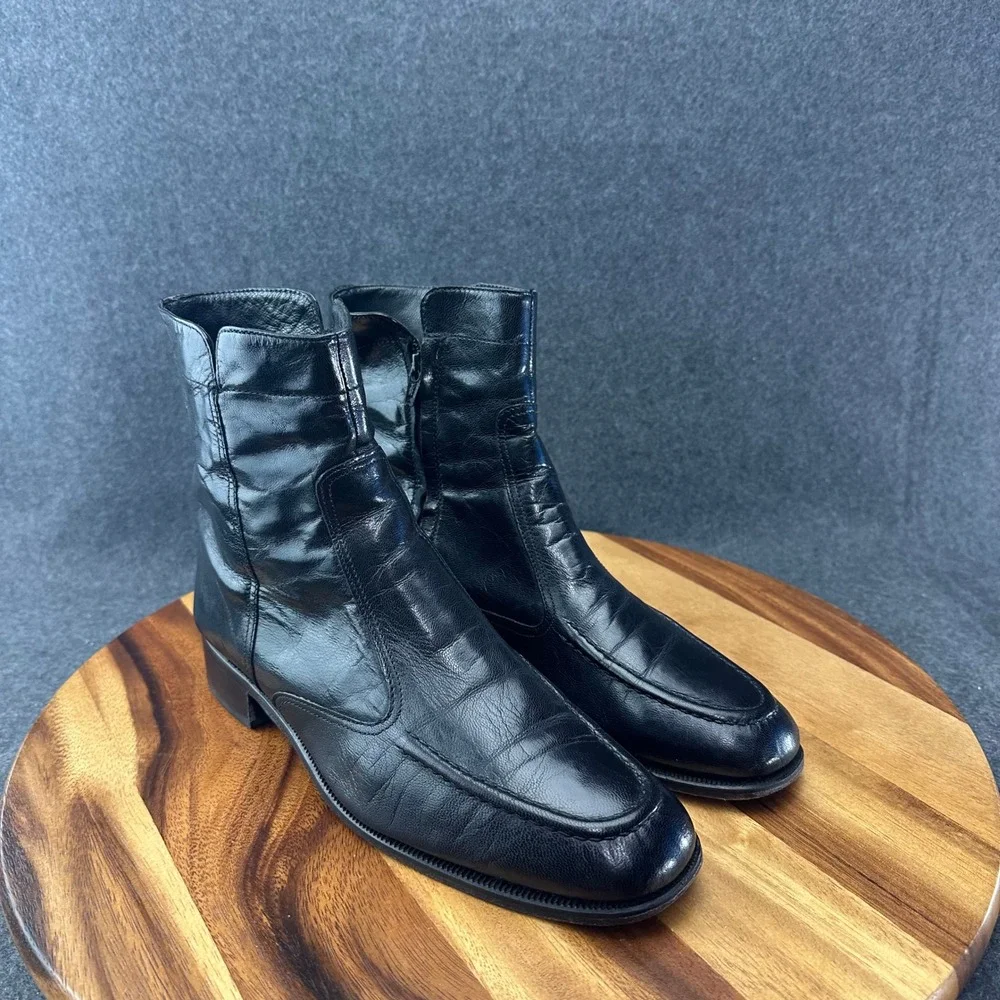 FLORSHEIM Essex Side Zip Boots Men's 8.5 D Black Leather Beatle Ankle 17074-01